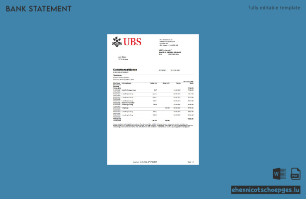 Beispiel eines Kontoauszugs der UBS (Schweiz) – Vorschau